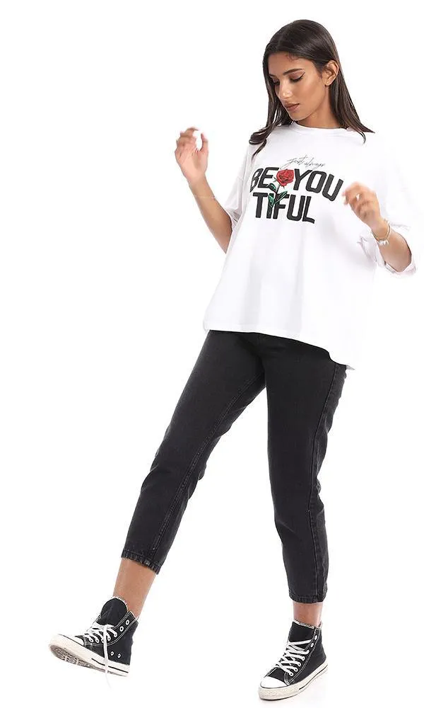 95355 "Just Always Beyoutiful" Printed Loose White Tee