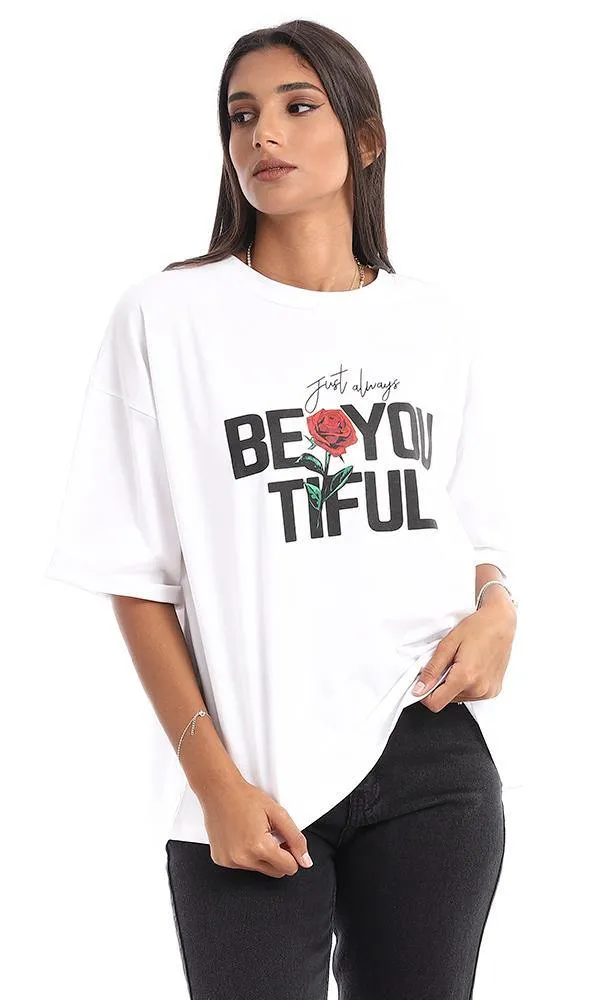 95355 "Just Always Beyoutiful" Printed Loose White Tee