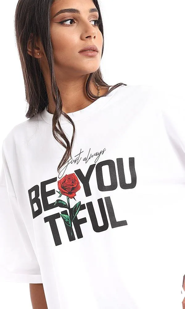 95355 "Just Always Beyoutiful" Printed Loose White Tee