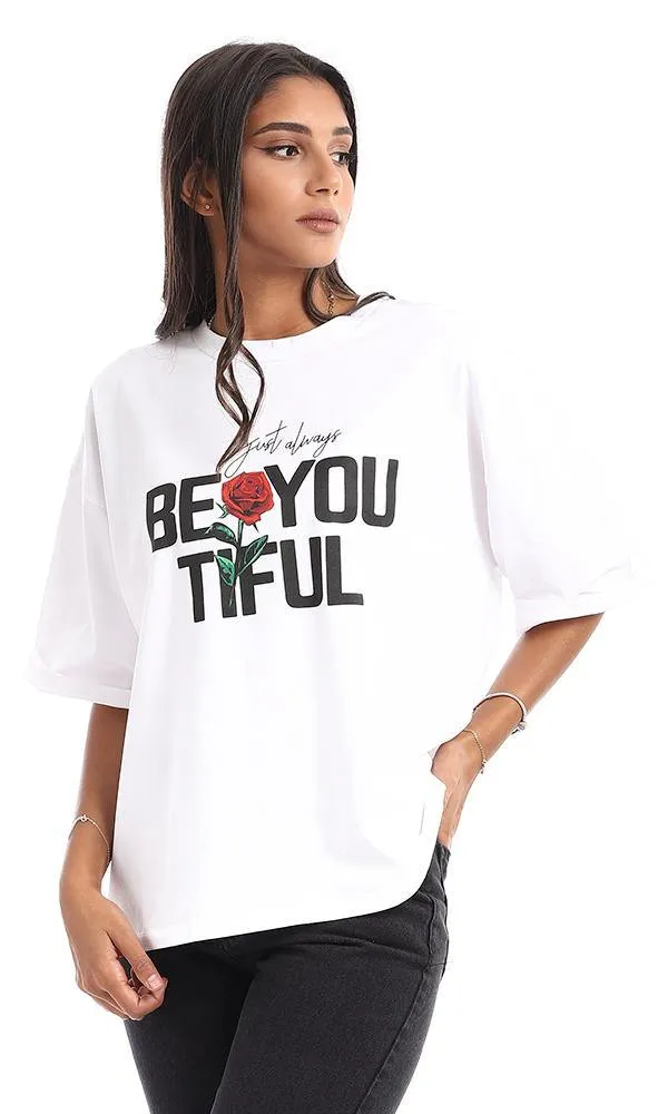 95355 "Just Always Beyoutiful" Printed Loose White Tee