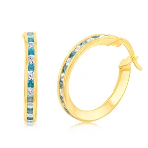 9ct Yellow Gold Silverfilled Blue Cubic Zirconia 15mm Hoop Earrings