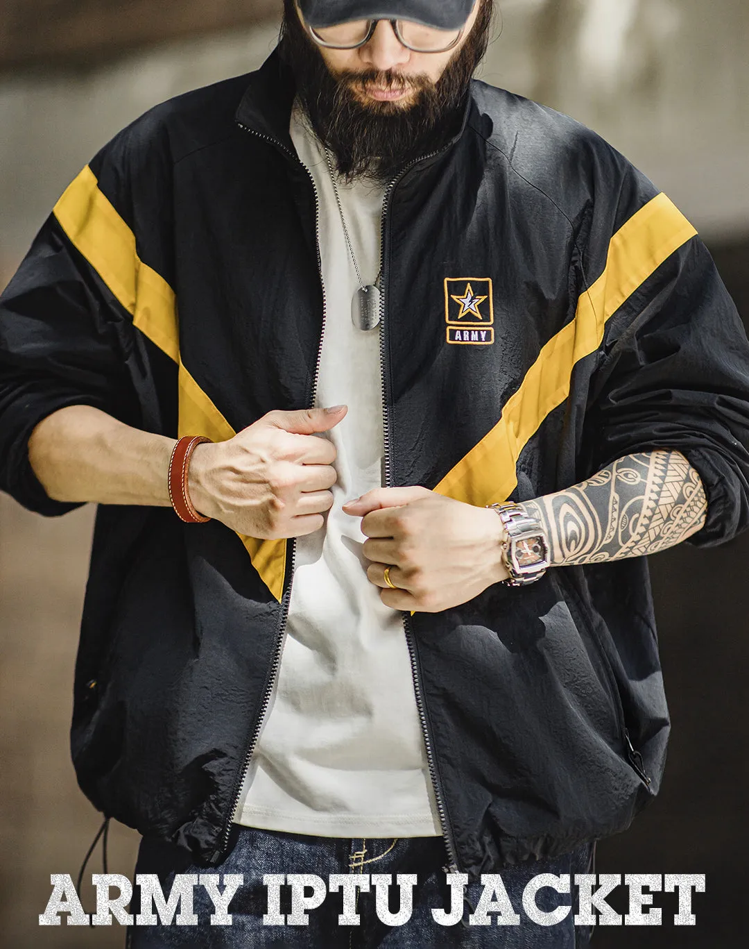 American Retro ARMY IPFU Contrast Color Sports Men's Jacket