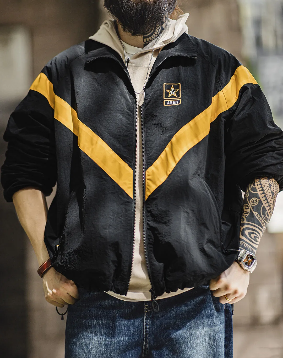 American Retro ARMY IPFU Contrast Color Sports Men's Jacket