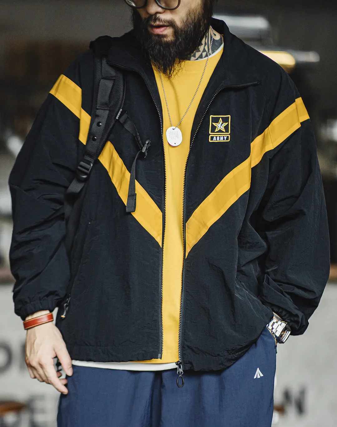 American Retro ARMY IPFU Contrast Color Sports Men's Jacket