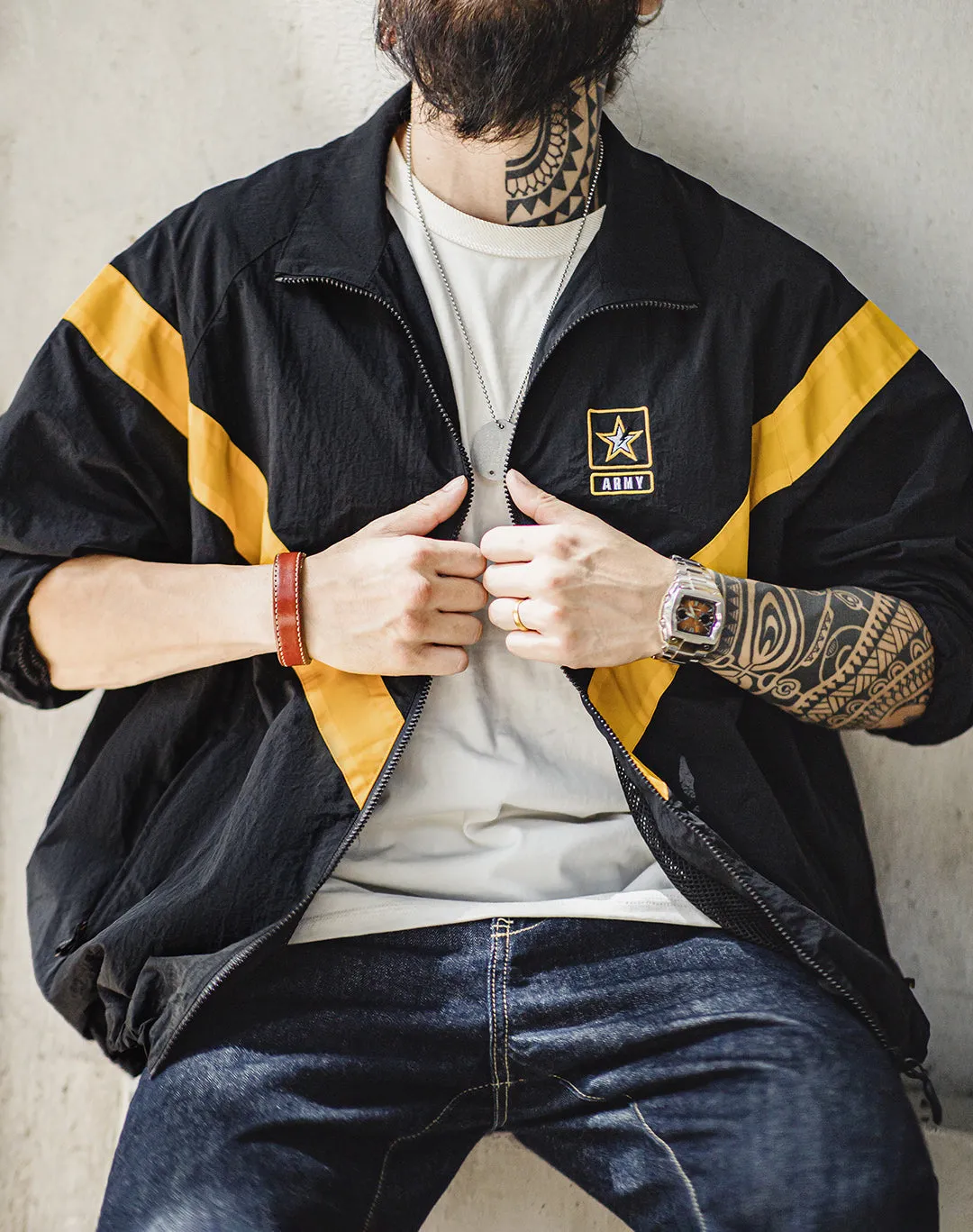 American Retro ARMY IPFU Contrast Color Sports Men's Jacket