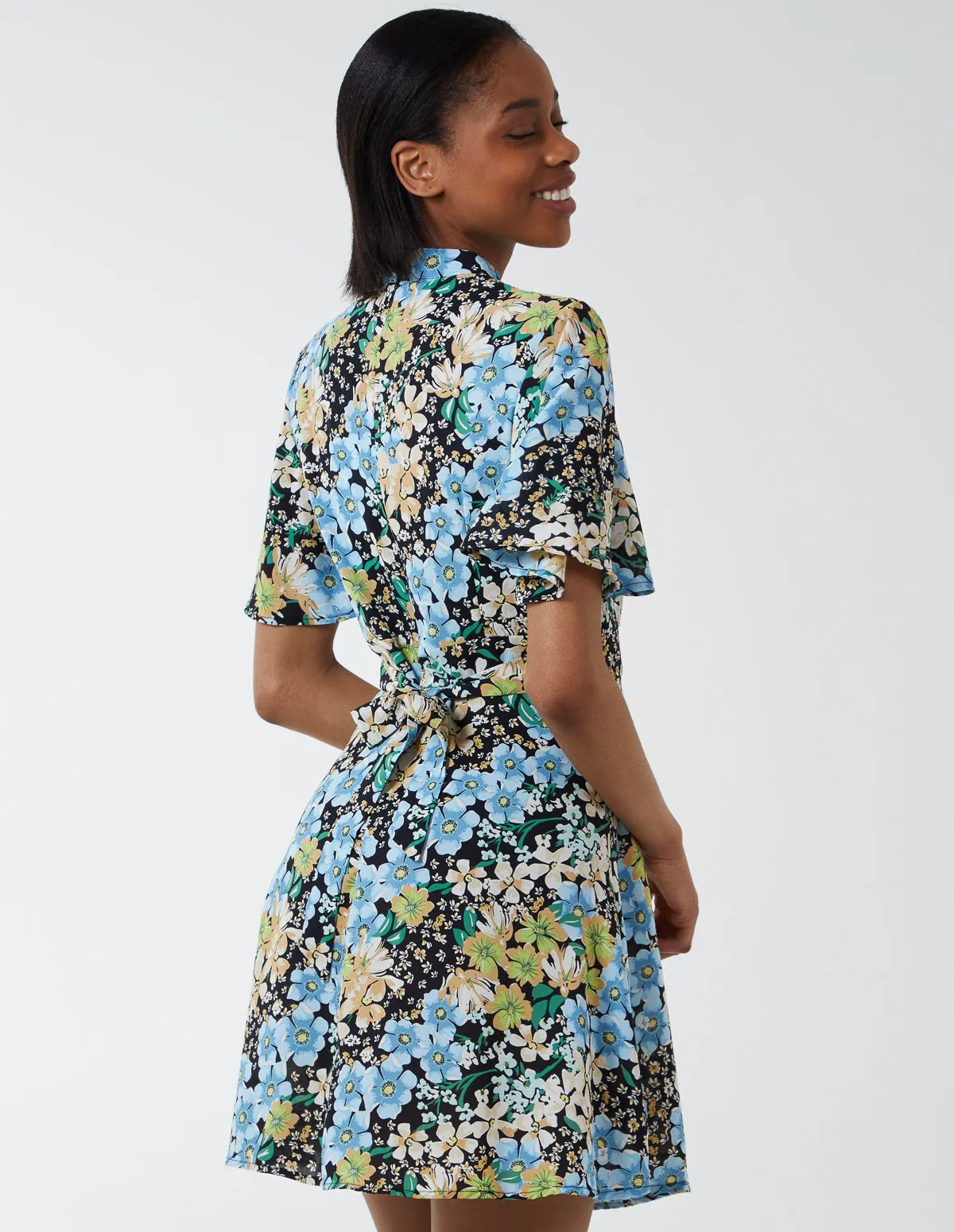 Angel Sleeve High Neck Mini Dress
