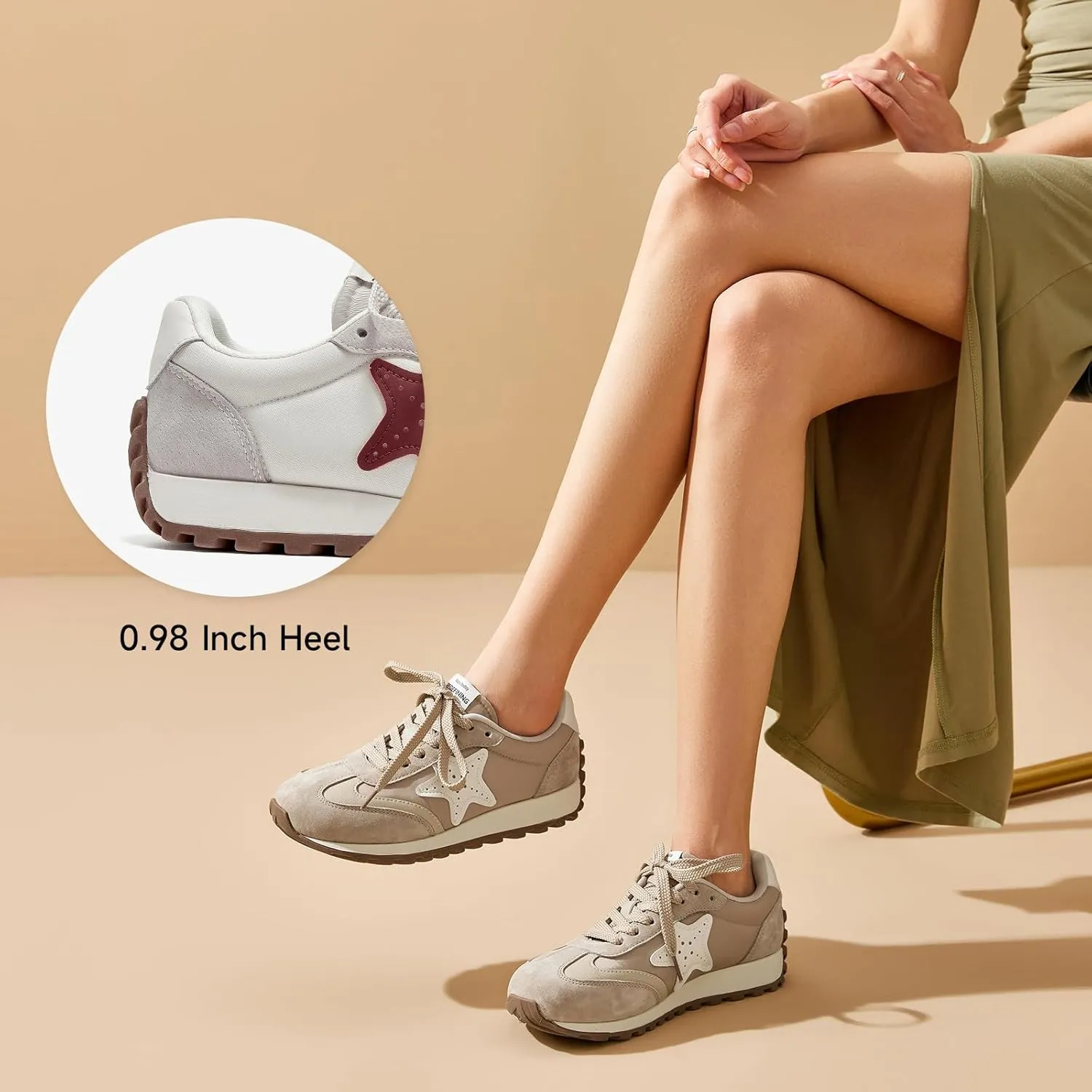 BEAU TODAY Womens Flat Sneakers, Retro Comfortable Lace-up Fashion Sneakers for Women, Buckle Decoration Casual Leather Walking Shoes