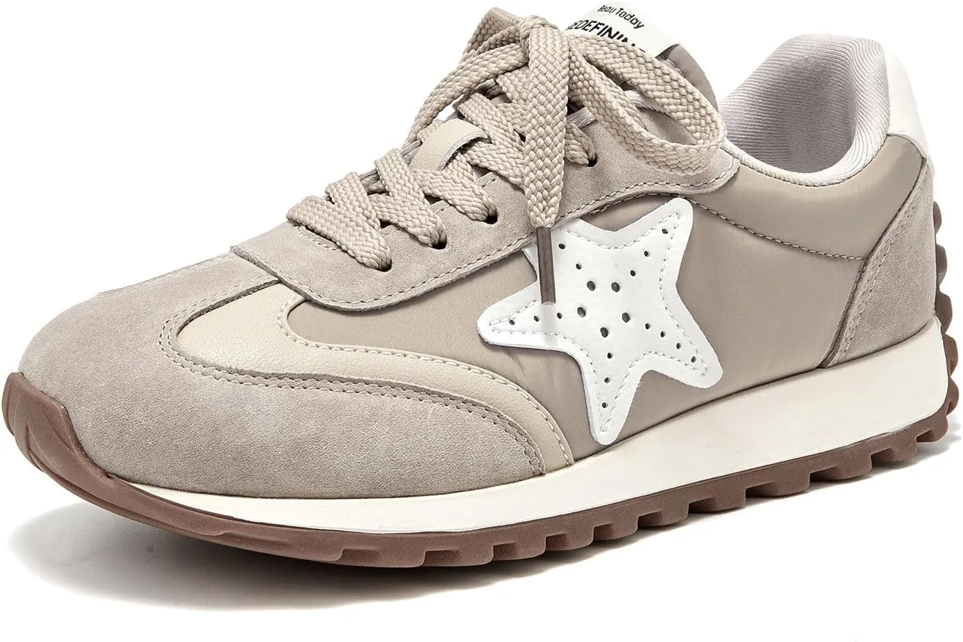 BEAU TODAY Womens Flat Sneakers, Retro Comfortable Lace-up Fashion Sneakers for Women, Buckle Decoration Casual Leather Walking Shoes