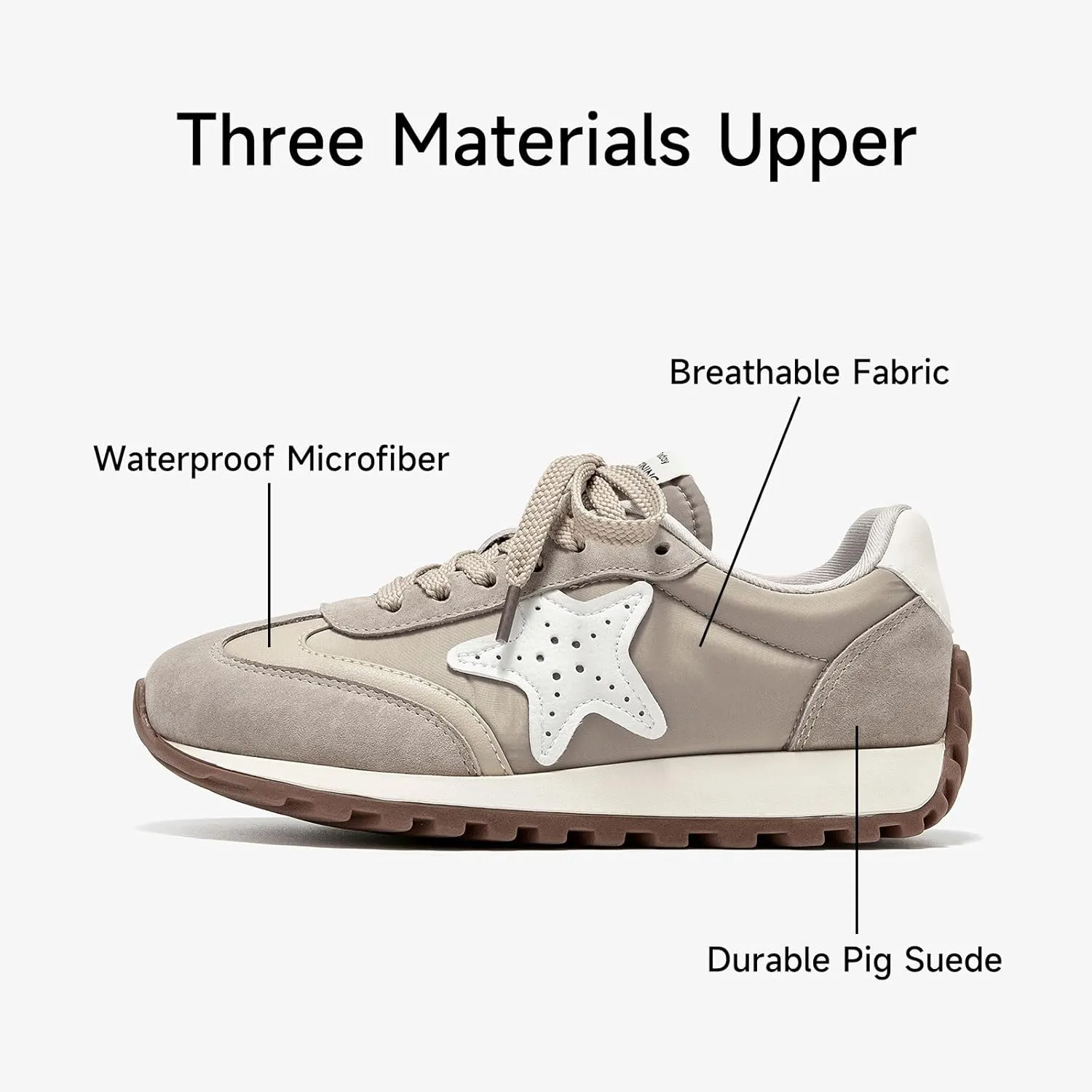 BEAU TODAY Womens Flat Sneakers, Retro Comfortable Lace-up Fashion Sneakers for Women, Buckle Decoration Casual Leather Walking Shoes