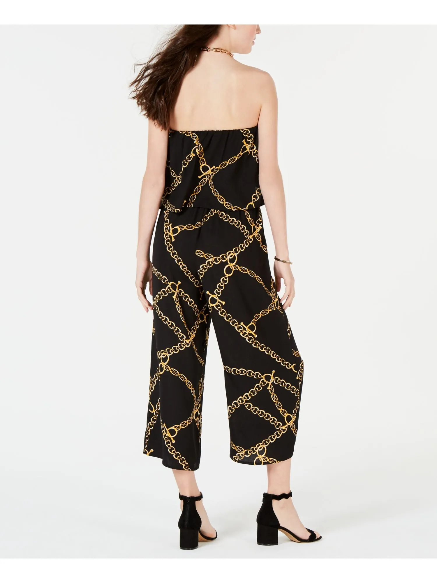 BEBOP Womens Black Chains Off Shoulder Peasant Cropped Romper