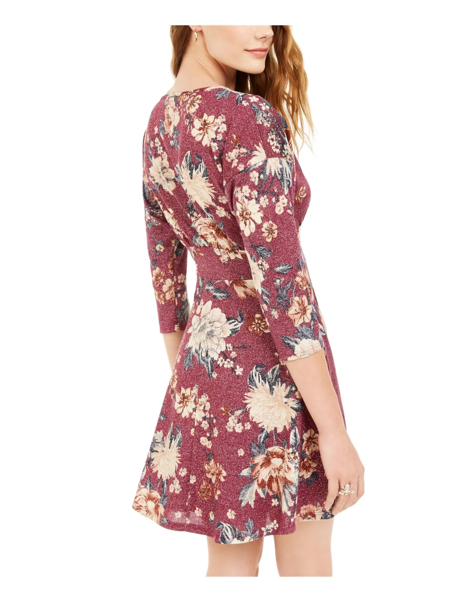 BEBOP Womens Floral Long Sleeve Crew Neck Short Fit   Flare Dress