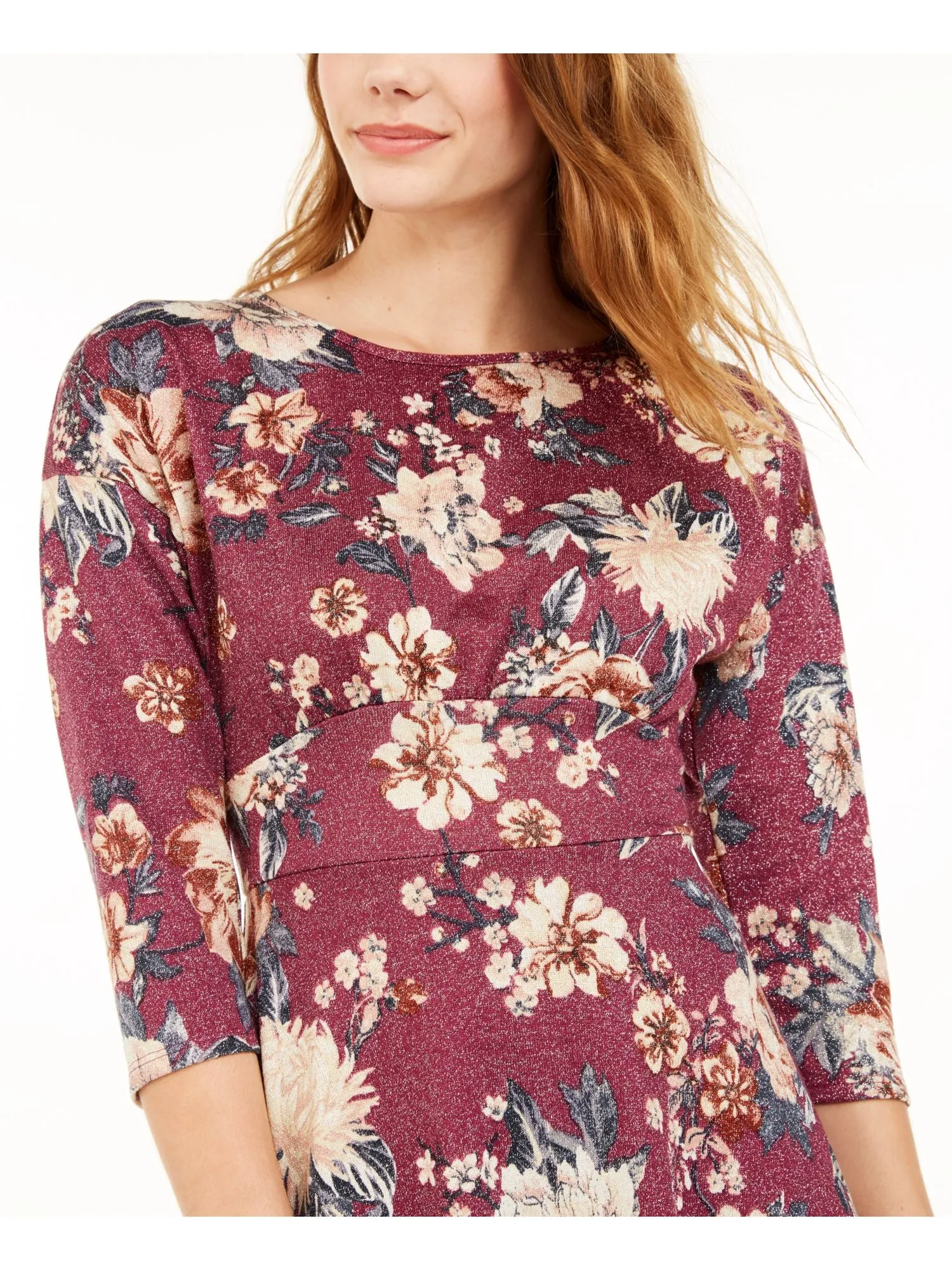 BEBOP Womens Floral Long Sleeve Crew Neck Short Fit   Flare Dress