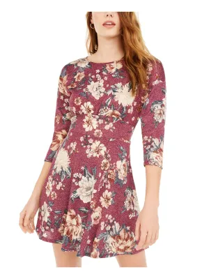 BEBOP Womens Floral Long Sleeve Crew Neck Short Fit   Flare Dress