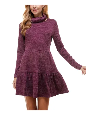 BEBOP Womens Maroon Heather Crew Neck Short Fit   Flare Dress