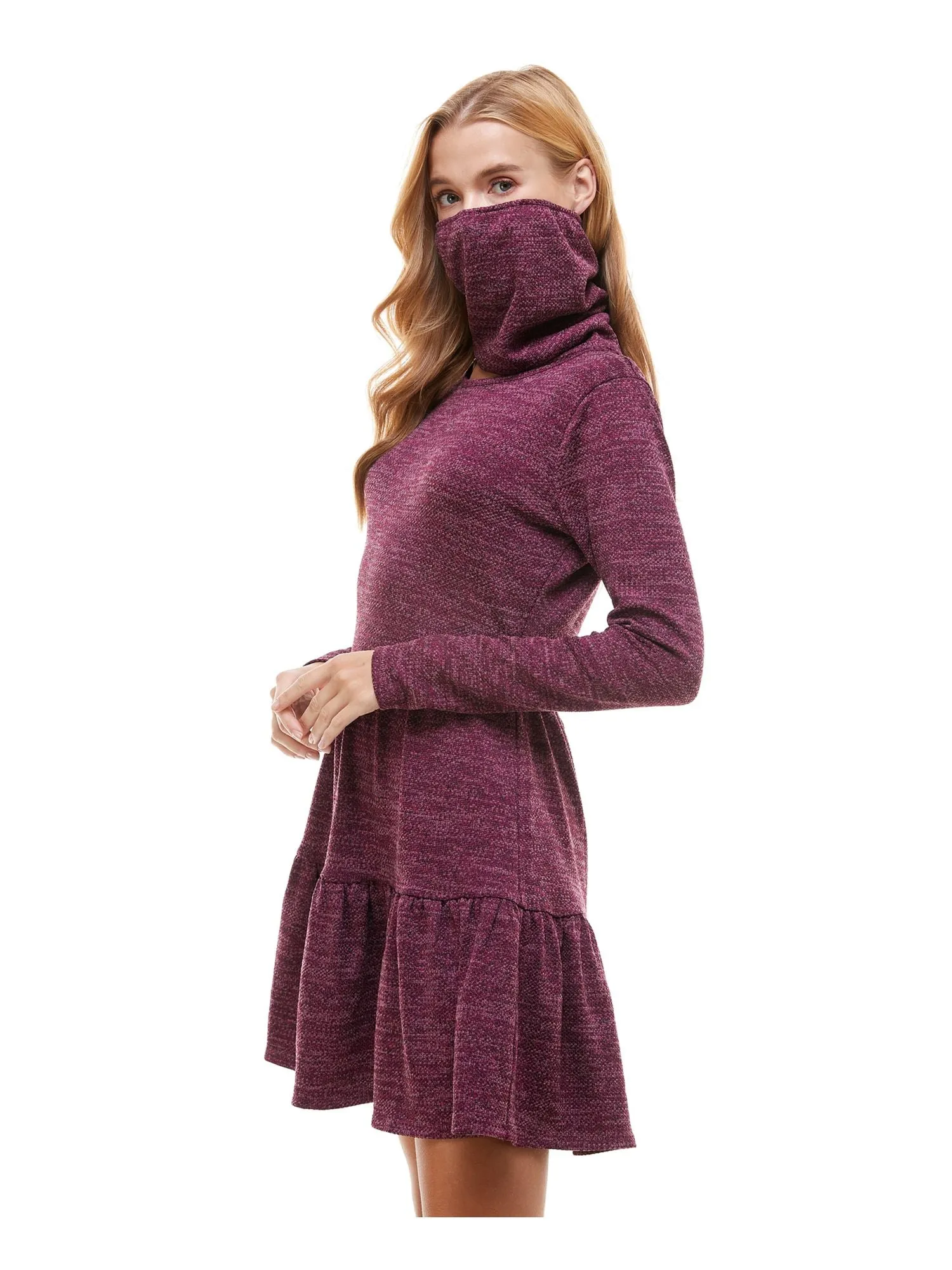 BEBOP Womens Maroon Heather Crew Neck Short Fit   Flare Dress