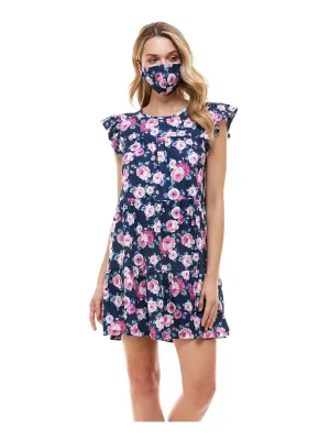 BEBOP Womens Pink Short Length Floral Cap Sleeve Round Neck Mini Baby Doll Dress