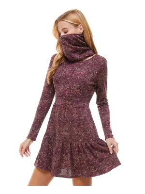 BEBOP Womens Printed Long Sleeve Scoop Neck Short Sheath Dress