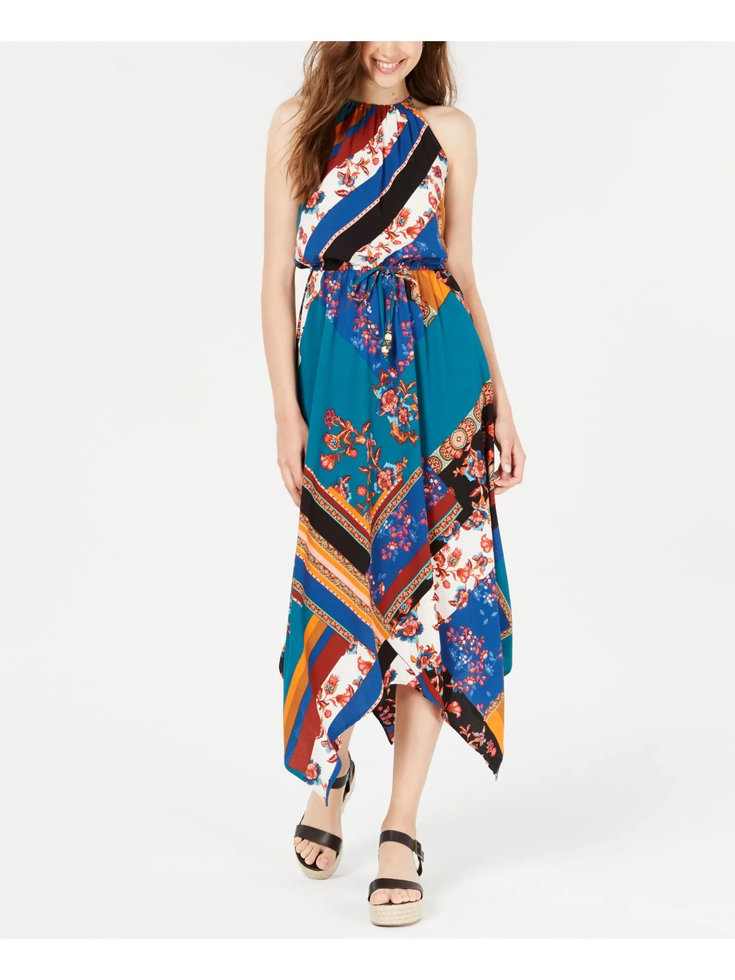 BEBOP Womens Printed Sleeveless Halter Maxi Sheath Dress