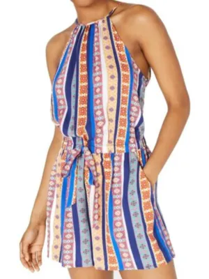 BEBOP Womens Purple Printed Sleeveless Halter Romper