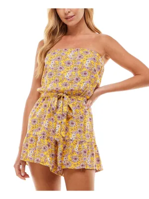 BEBOP Womens Tie Floral Sleeveless Strapless Wide Leg Romper
