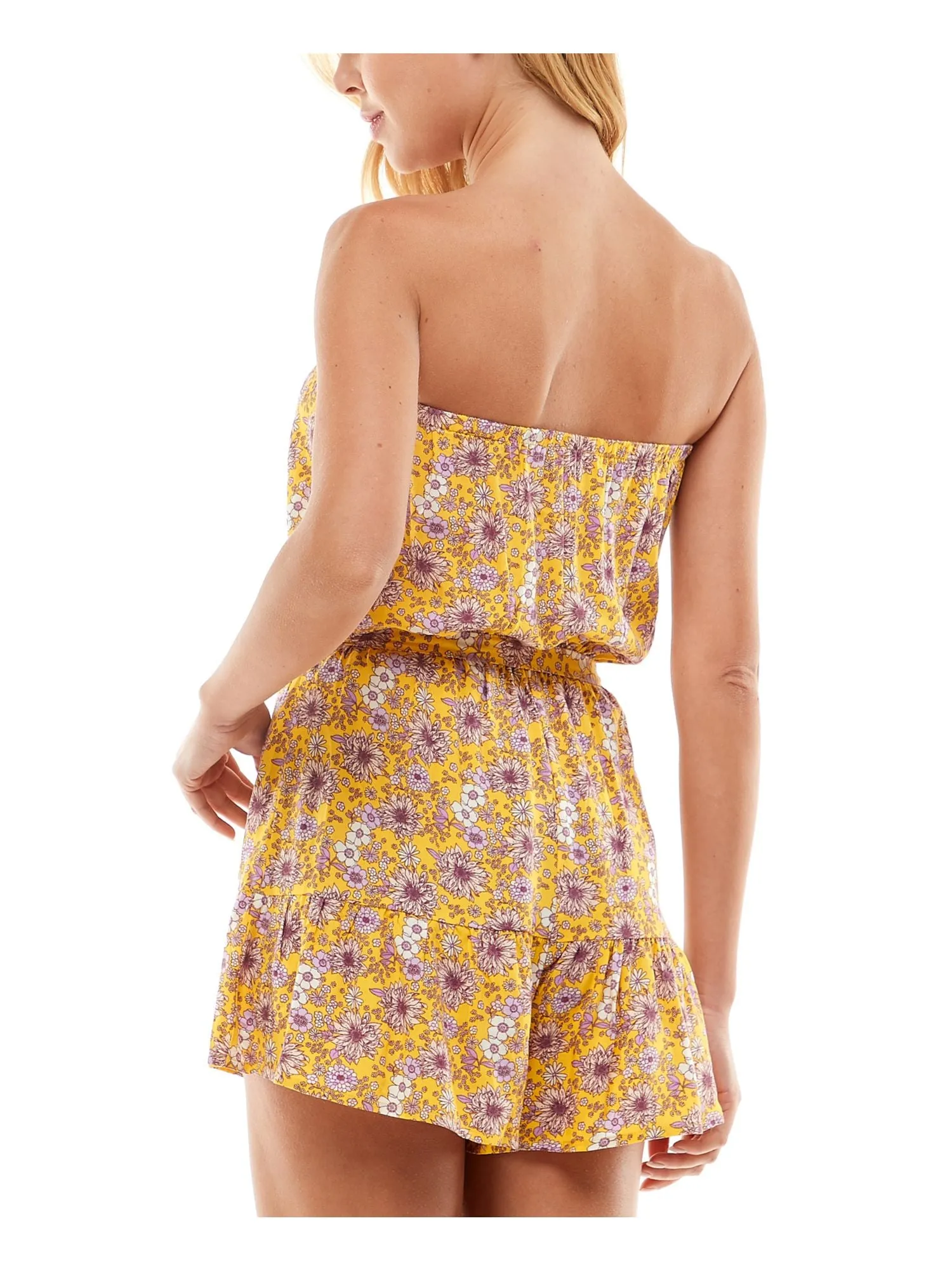 BEBOP Womens Tie Floral Sleeveless Strapless Wide Leg Romper