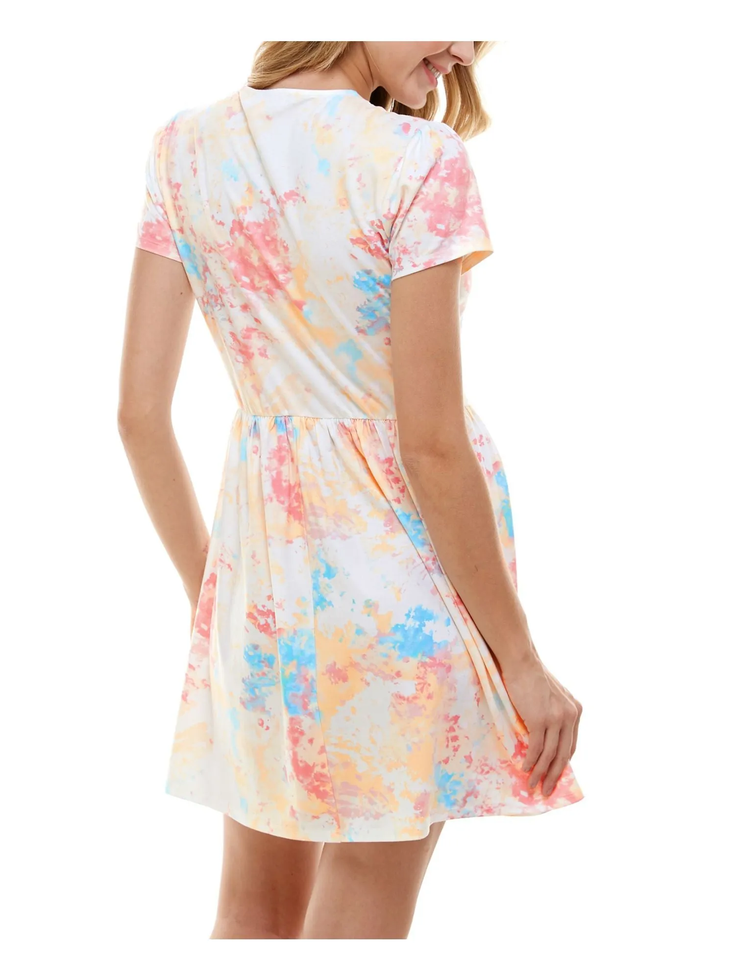 BEBOP Womens Turquoise Tie Dye Short Sleeve Keyhole Short Sheath Dress