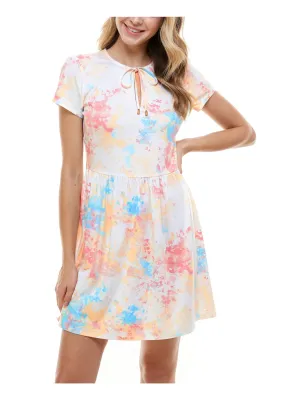 BEBOP Womens Turquoise Tie Dye Short Sleeve Keyhole Short Sheath Dress
