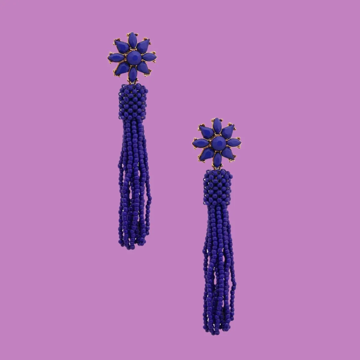 Blue Stud Flower Dangle Tassel Earrings: Make a Bold Statement | Buy Now