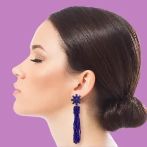 Blue Stud Flower Dangle Tassel Earrings: Make a Bold Statement | Buy Now