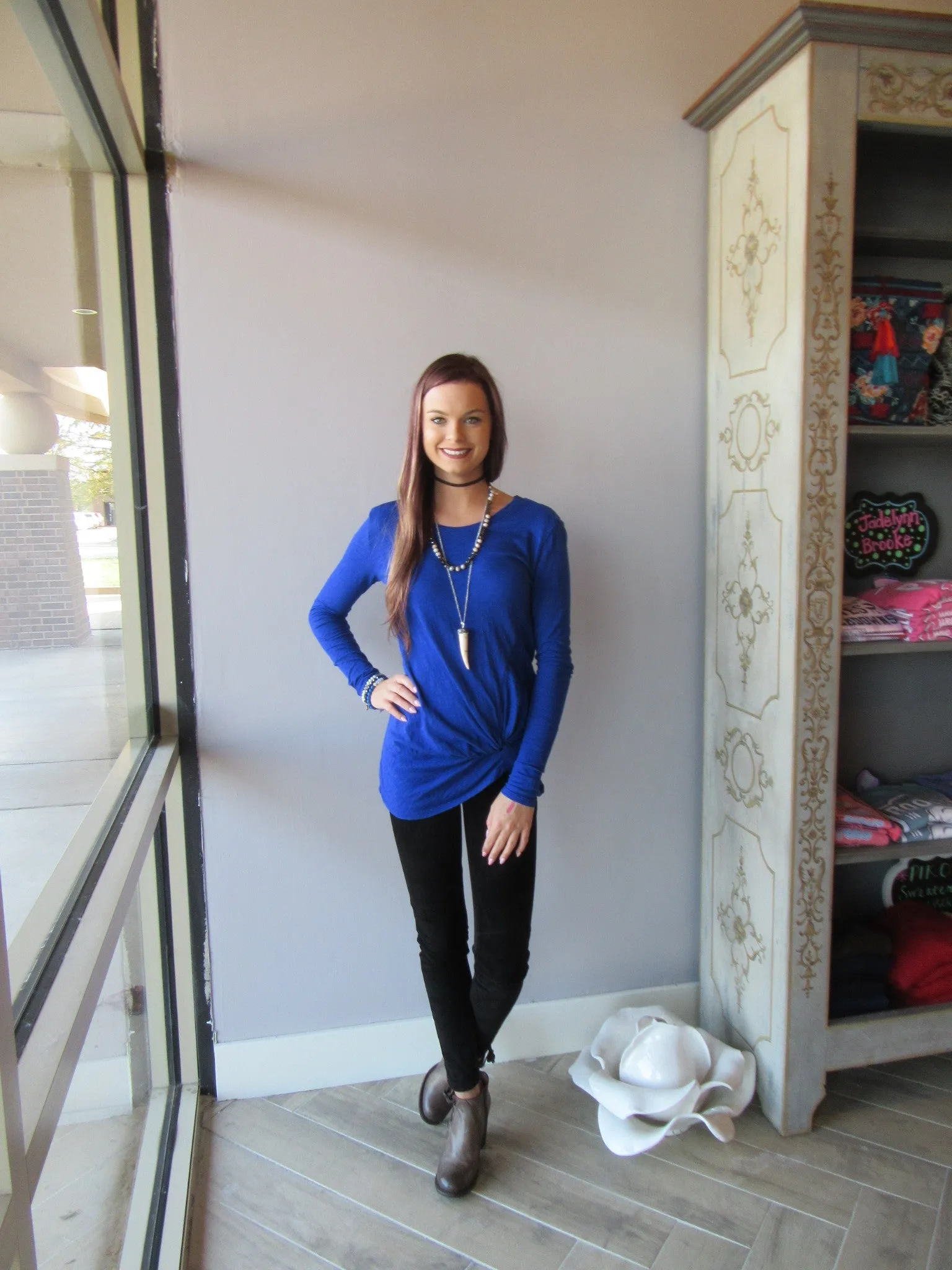 BOBI Slub Jersey LET IT GO Twist Front L/S Tee Top