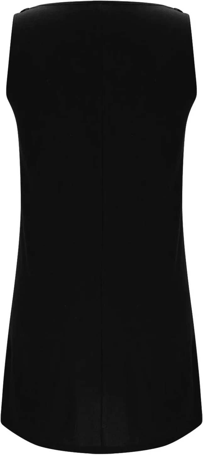 Boho Dress for Women Summer Solid Color Round Neck Sleeveless Mini Dress Casual Button Strap Sundresses with Pockets