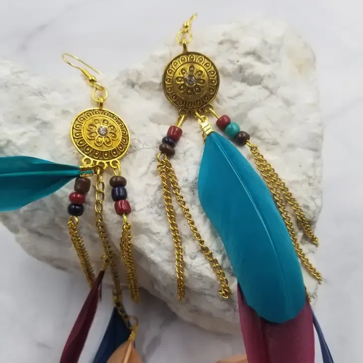 Boho Feather Chain Fringe Earrings