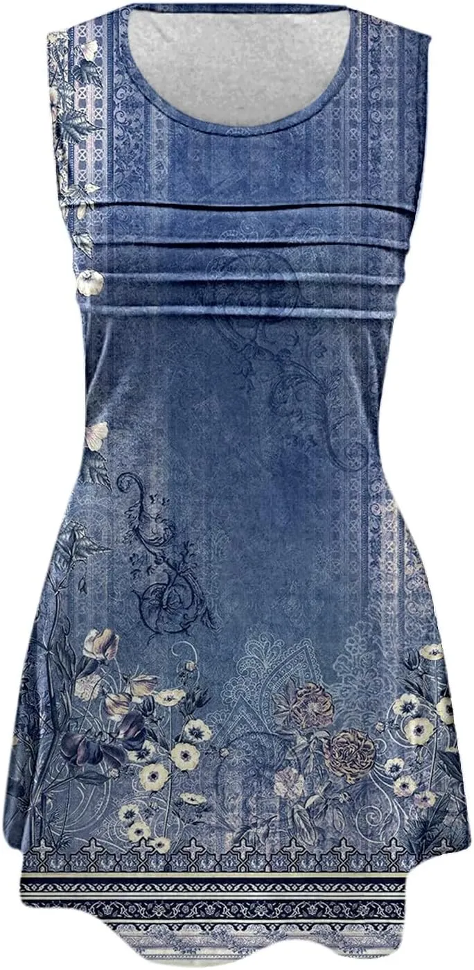 Boho Summer Dresses for Women Womens with Pockets Summer Casual Tank Dress Sleeveless Midi Beach Dress Linen Dress