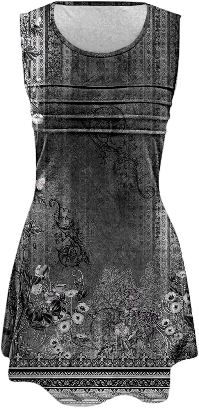 Boho Summer Dresses for Women Womens with Pockets Summer Casual Tank Dress Sleeveless Midi Beach Dress Linen Dress