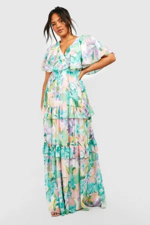 Boohoo Floral Angel Sleeve Maxi Dress, Green