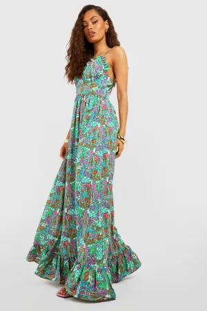 Boohoo Floral Cathedral Maxi Dress with Bust Pants Green