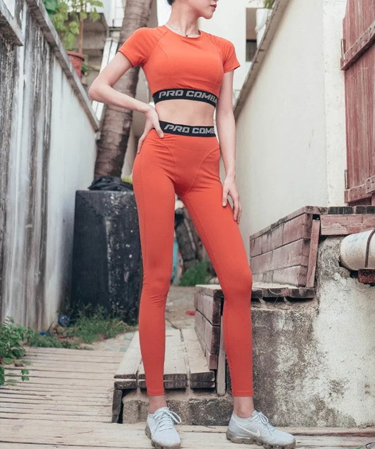 BOOPDO LOVE DESIGN GYM CROP TOP AND LEGGINGS WITH LETTERS PRINT WAISTBAND