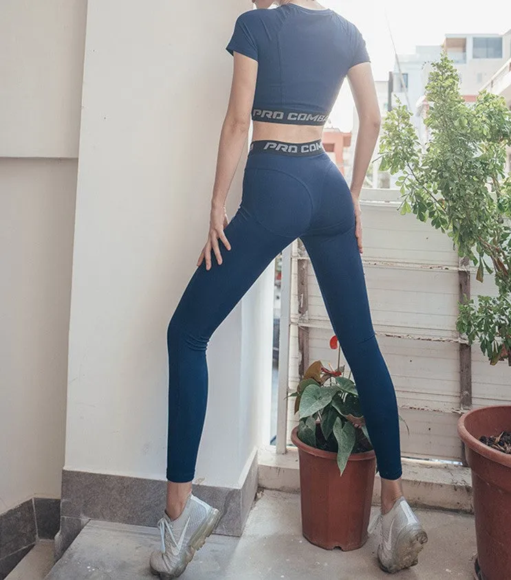 BOOPDO LOVE DESIGN GYM CROP TOP AND LEGGINGS WITH LETTERS PRINT WAISTBAND