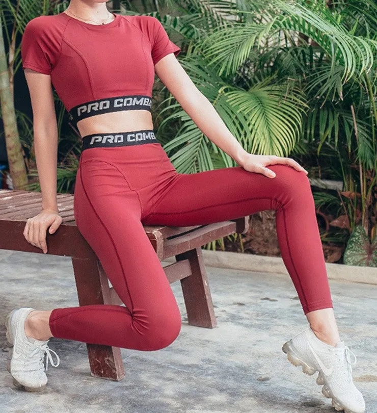 BOOPDO LOVE DESIGN GYM CROP TOP AND LEGGINGS WITH LETTERS PRINT WAISTBAND