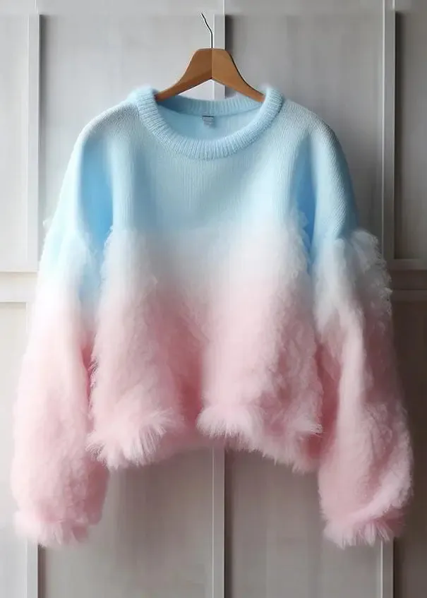 Chic Gradient Color Fluffy  Cozy Cotton Knit Sweaters Fall ML3240