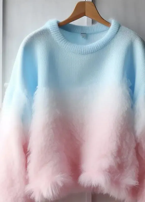 Chic Gradient Color Fluffy  Cozy Cotton Knit Sweaters Fall ML3240