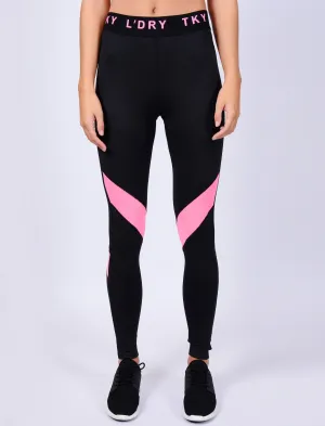 Cynara Pink Mesh Panel Workout Leggings in Black- Tokyo Laundry Active