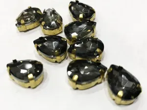Dark Gray Drop Glass Stone with Catcher (13x8 mm)