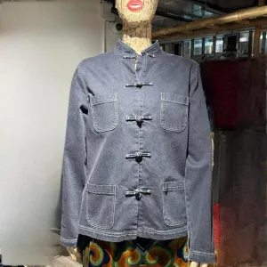 Denim Jacket Knot Button with 4 Pockets, Black