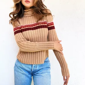 Early 2000s Beige Striped Turtleneck