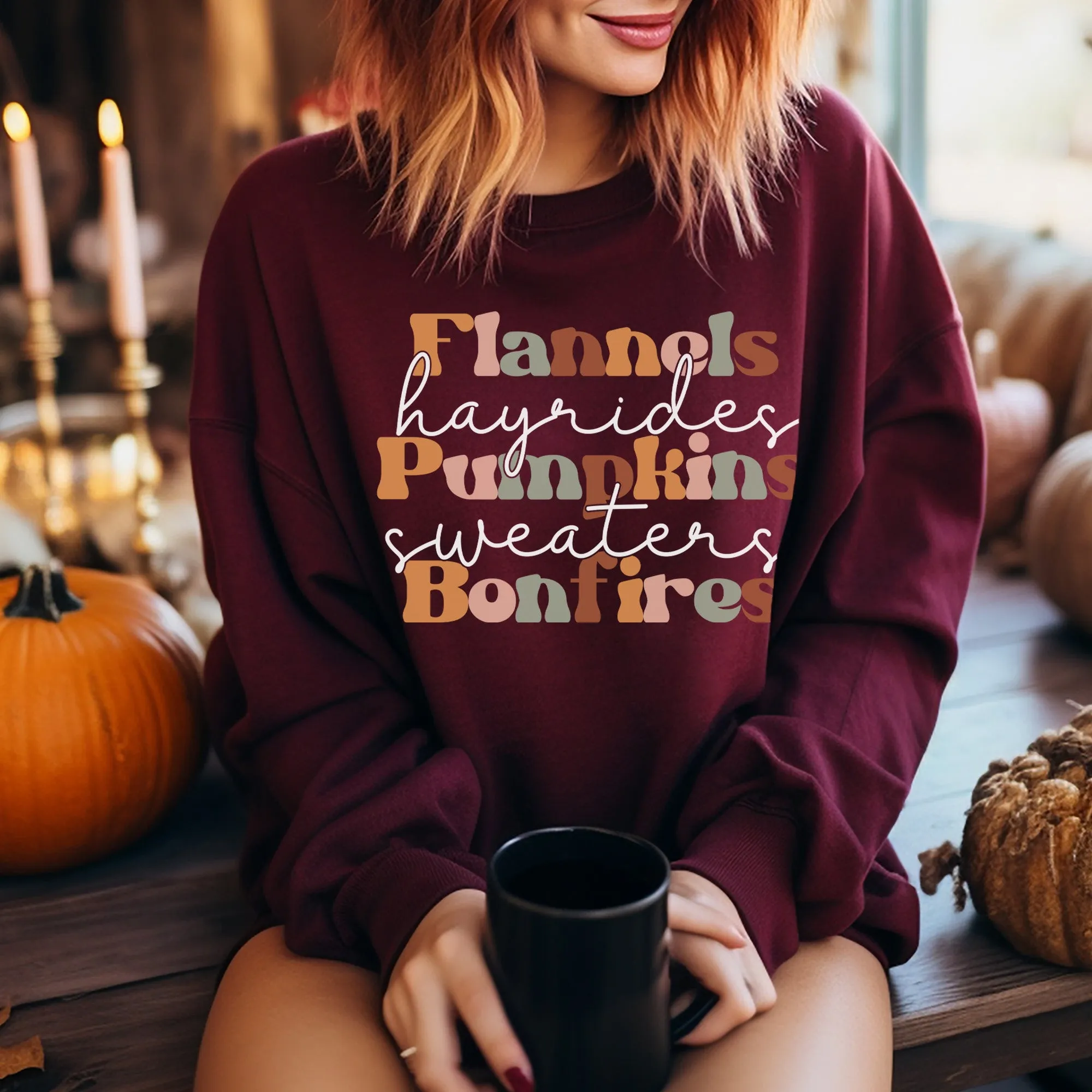 Flannels Pumpkins and Bonfires Sweatshirt - Fall Sweatshirt - Sizes S to 5XL