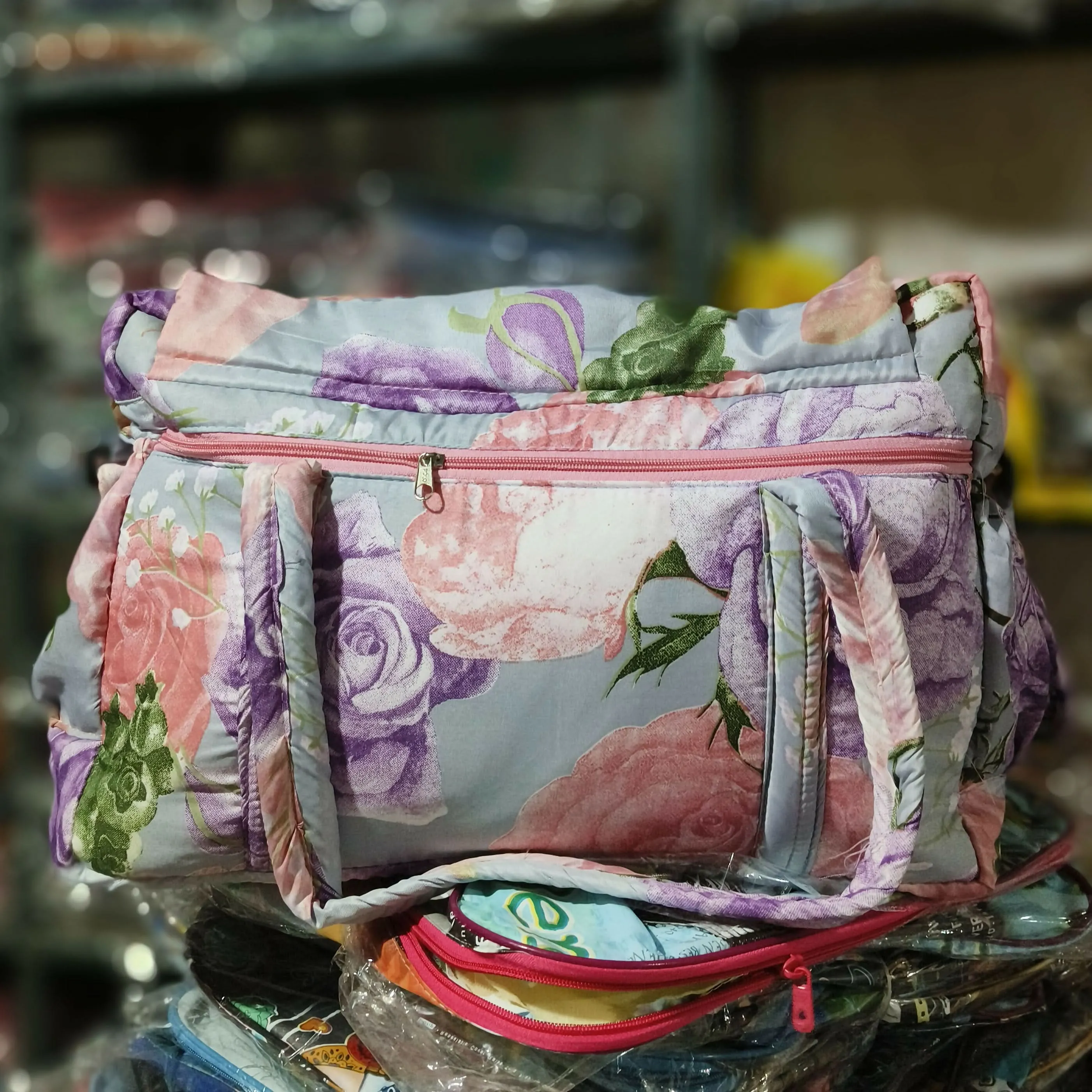 Floral Elegance Quilted Duffle Bag - Classic Collection