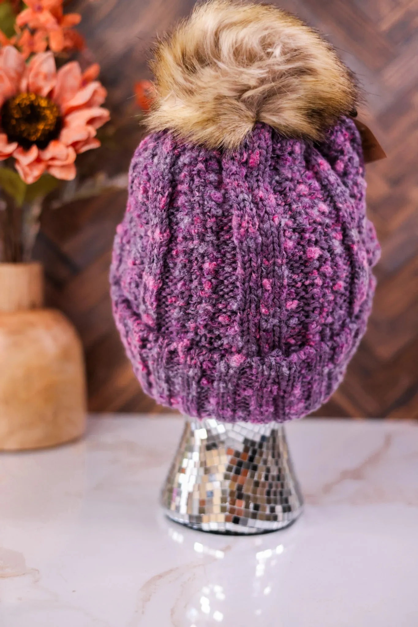Fuzzy Popcorn Confetti Fur Pom Beanie FINAL SALE