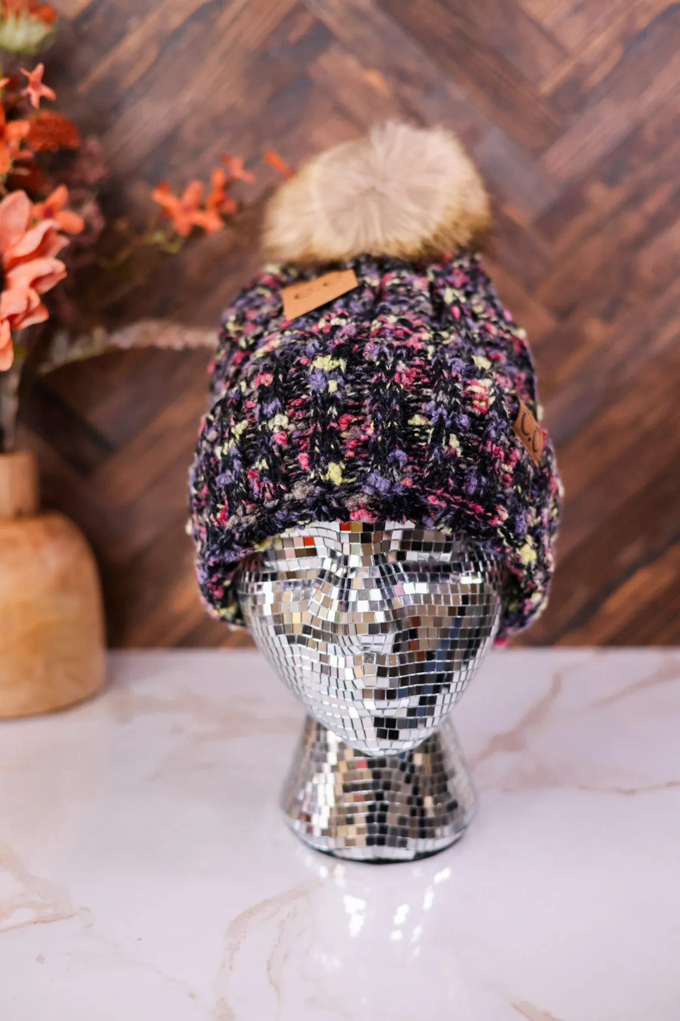 Fuzzy Popcorn Confetti Fur Pom Beanie FINAL SALE