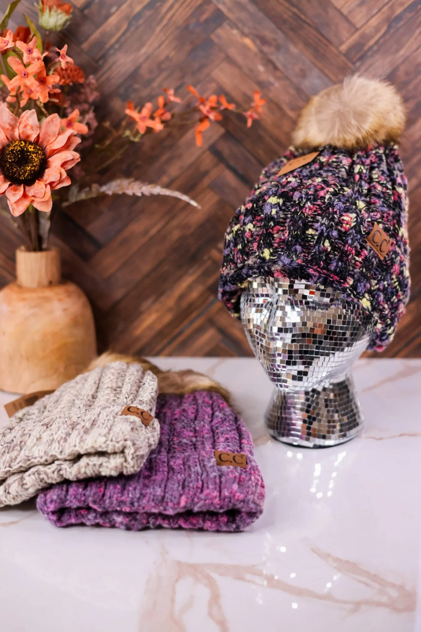 Fuzzy Popcorn Confetti Fur Pom Beanie FINAL SALE